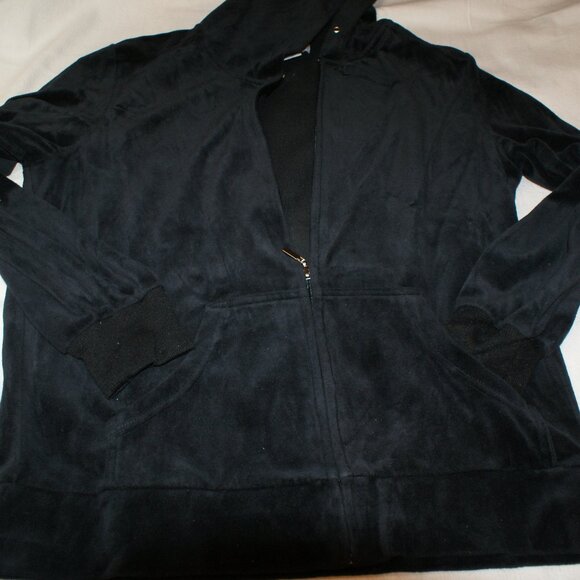 Zippered Hoody Velviteen Black Jacket Size L by Whisper Me - Picture 2 of 14